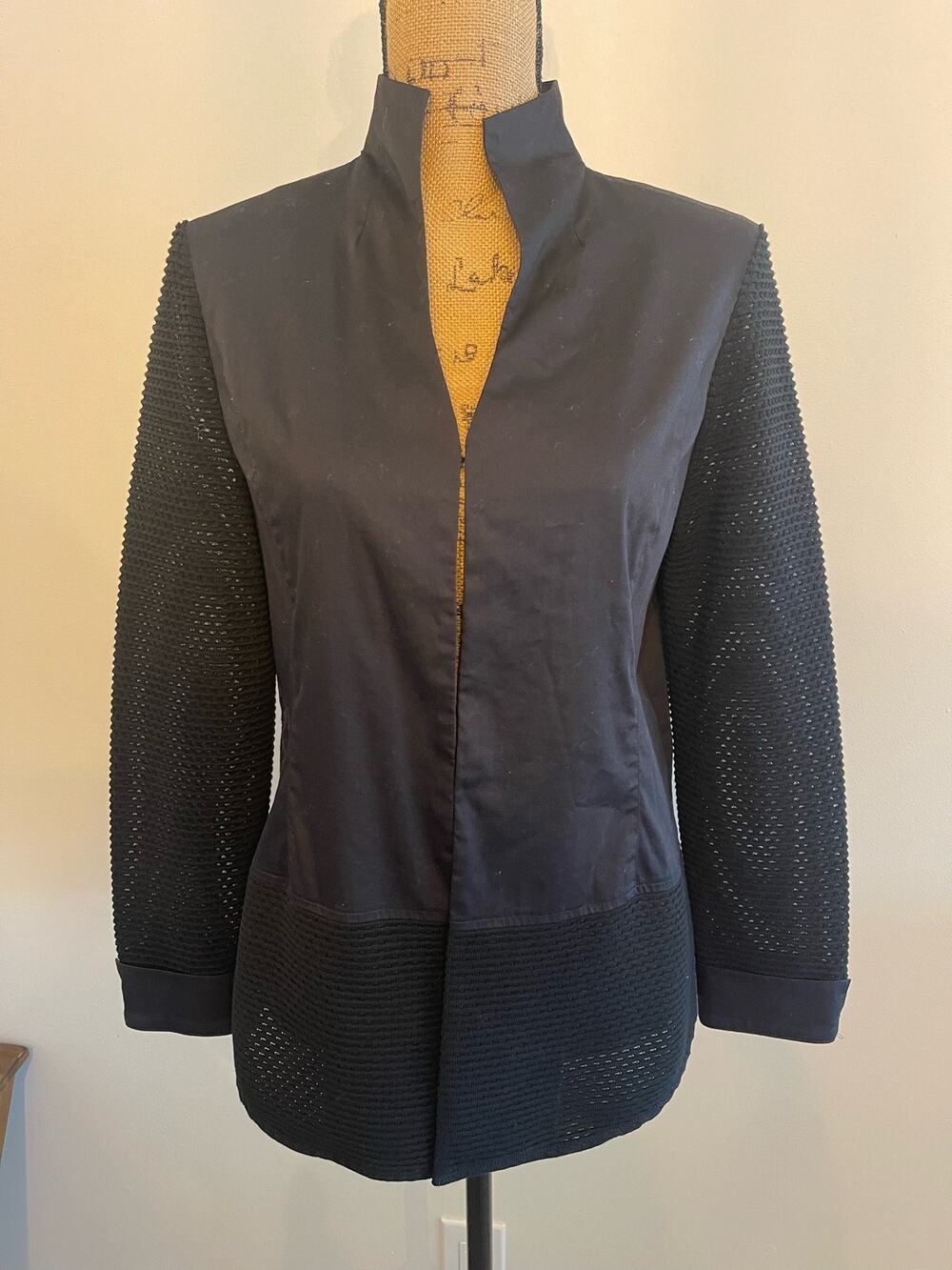 Ming Wang Black Blazer with See Through Sleeves Size Small